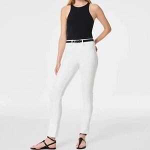 NEW Spanx White Pull On Straight Leg Structured Stretch Flat Tummy Twill Jeans S